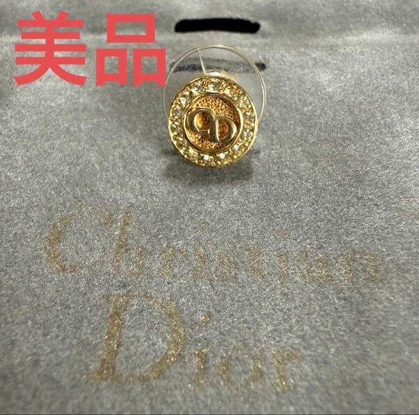 Christian Dior クリスチャンディオール ラインストーン付きCDラウンドロゴピアス ゴールドカラー ビンテージ 美品