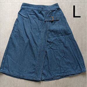 デニム ラップスカート風 ガウチョパンツ L インディゴブルー デニムスカート