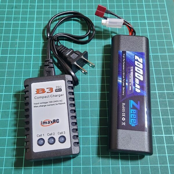 7.4V リポ バッテリー 充電器 セット ラジコン TT01 TT02 ドリパケ YD-2 グラスホッパー ワイルドウイリー