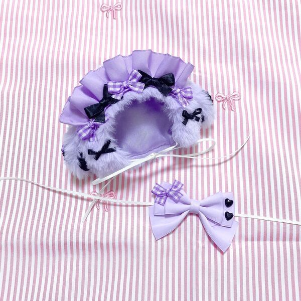 ぬい服 着ぐるみ 被り物 うさぎ ラベンダー×黒