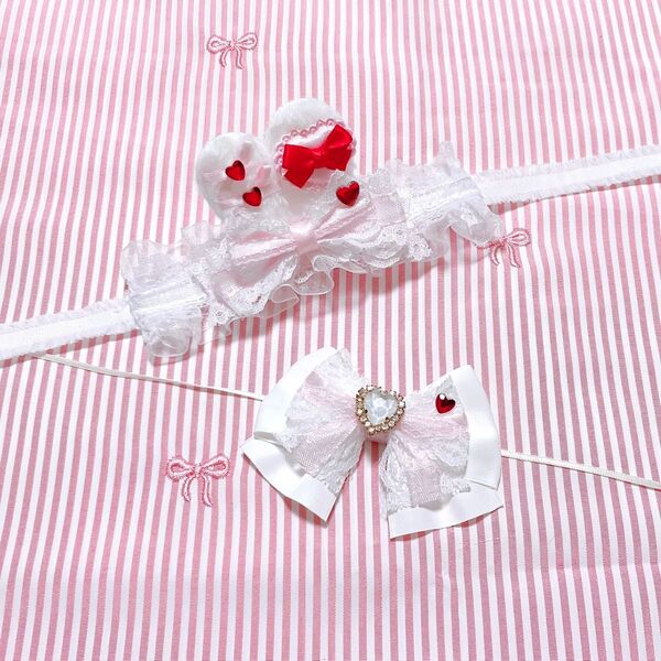 ぬい服 ヘッドドレス うさぎ 白×ピンク×赤