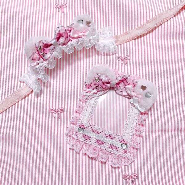 ぬい服 ヘッドドレス 硬質ケースデコ ねこ ピンク×白