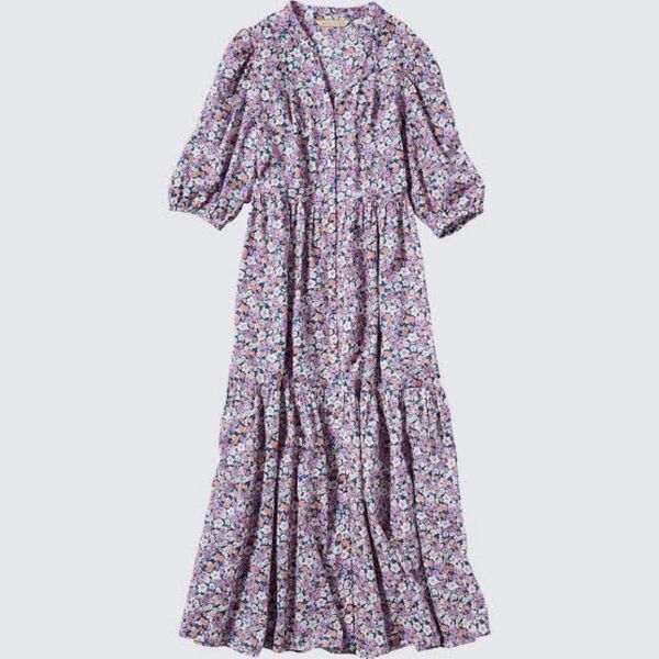 ユニクロ ポールアンドジョー 花柄パフスリーブロングドレス