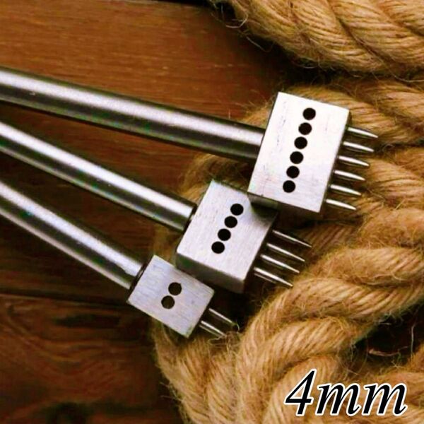 レザークラフト 4mm 丸目打ち ピッチ 3本セット ハンドメイド 目打ち