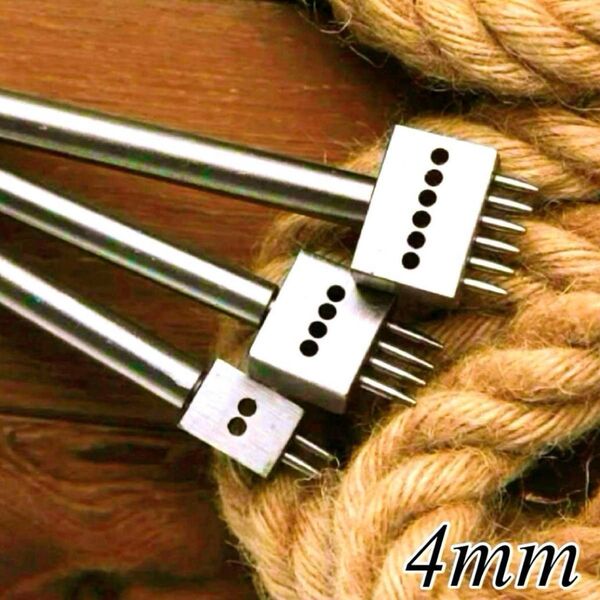 レザークラフト 4mm 丸目打ち ピッチ 3本セット ハンドメイド 目打ち