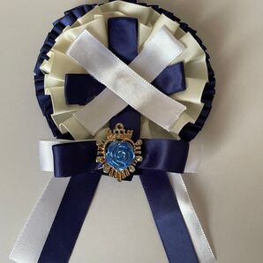 ハンドメイド ロゼッタ コサージュ ネイビー×ホワイト