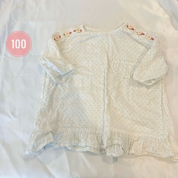 ベビー半袖カットソー ガーゼ素材 サイズ100 ドット柄