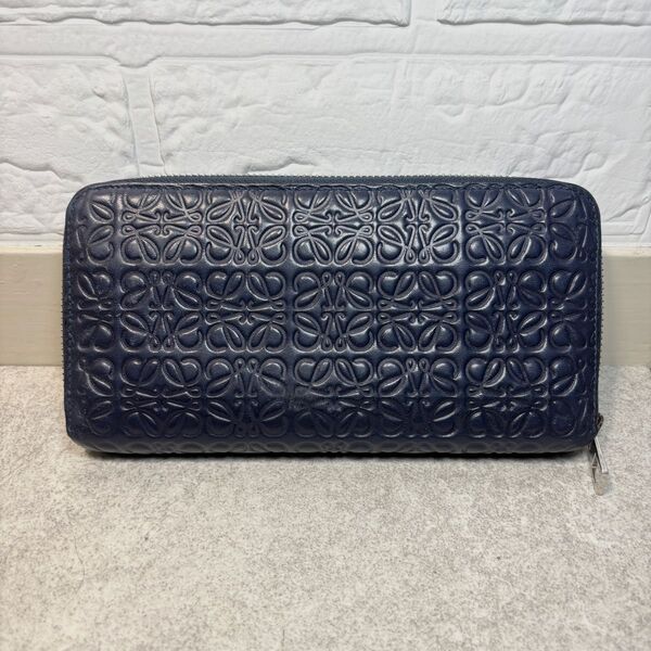 LOEWE ロエベ リピートアナグラム ラウンドファスナー 長財布 ネイビー