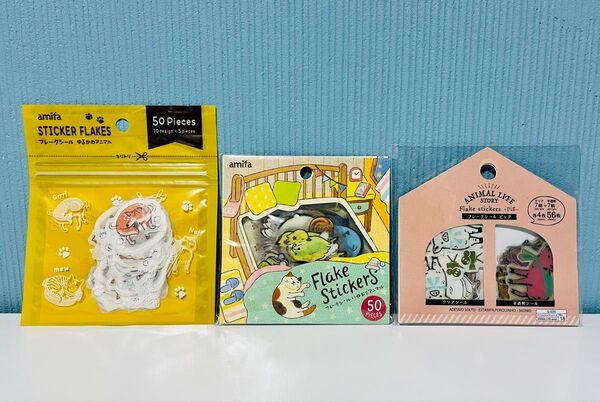 【新品未開封】動物イラスト フレークシール 3セット まとめ売り 柴犬 いねむりアニマル かわいいステッカー シール ステッカー