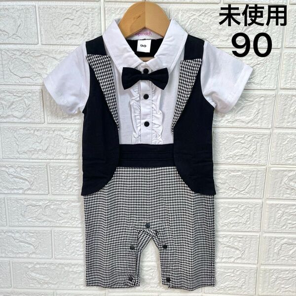 未使用 90 ベビー 男の子 半袖 ロンパース ベビー服 カバーオール 子供服 フォーマル スーツ 蝶ネクタイ セレモニー