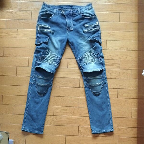MOTO PANTS ライディング ジーンズ ストレッチデニム JP/L 青