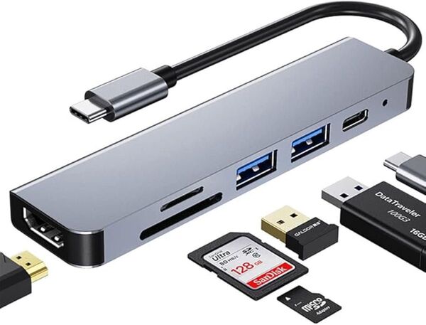 USB C ハブ 6-in-1 HDMI Type-C アダプタ