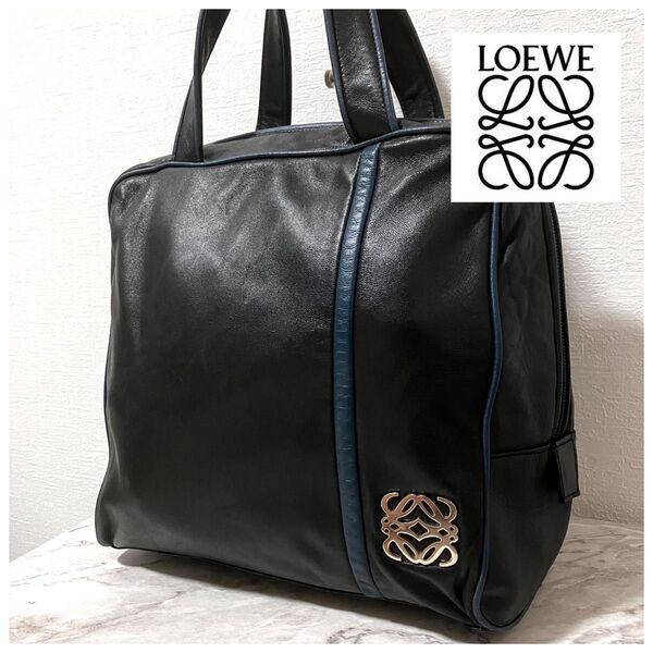 希少 ロエベ LOEWE ナッパレザー スクエア トートバッグ アナグラム