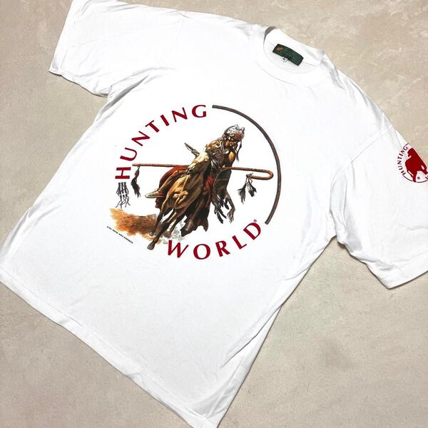 美品 ハンティングワールド インディアン柄 Tシャツ ビッグロゴ イタリア製