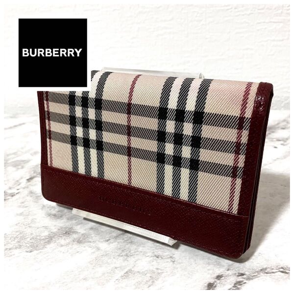 バーバリー BURBERRY ノバチェック 名刺入れ カードケース バーガンディ
