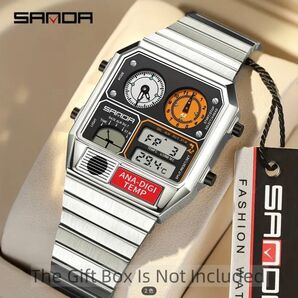 SANDA 腕時計 アナデジ シルバー ホワイト 未使用
