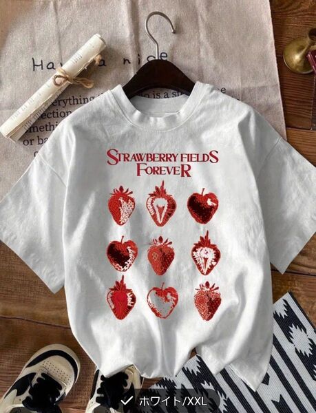ザ ビートルズ STRAWBERRY FIELDS FOREVER Tシャツ ホワイトレディース XXL メンズもどうぞ