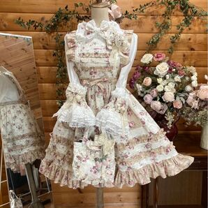 送料無料 美品 一部新品 モモコハウス ベージュ 生成フリルエプロン フルセット