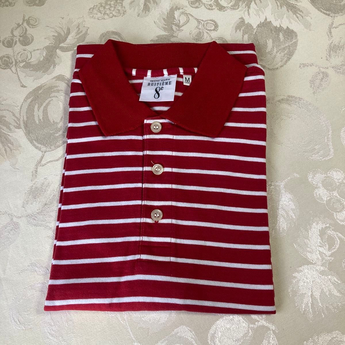 sports studio HUITIEME ウィッテムボーダー柄ポロシャツ M レッド半袖
