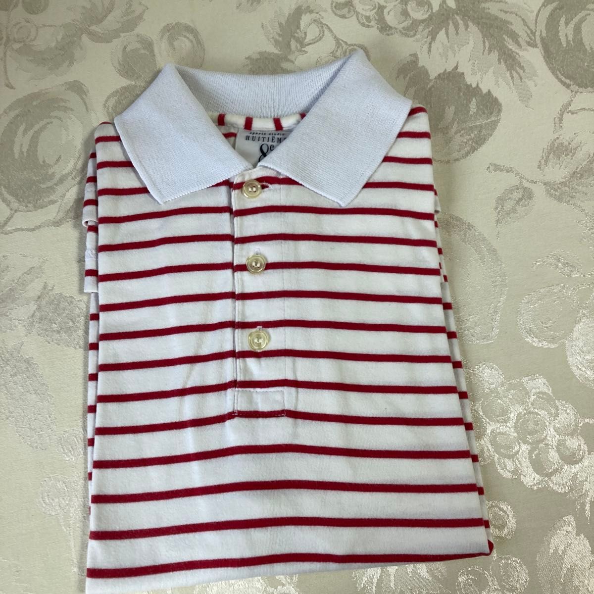 sports studio HUITIEME ウィッテムボーダー柄ポロシャツ M レッド&ホワイト半袖