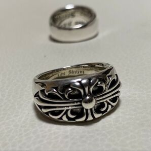 【18号】ホースシュー&クロス★フローラルクロス★キーパーリング十字架 クロス リング シルバー