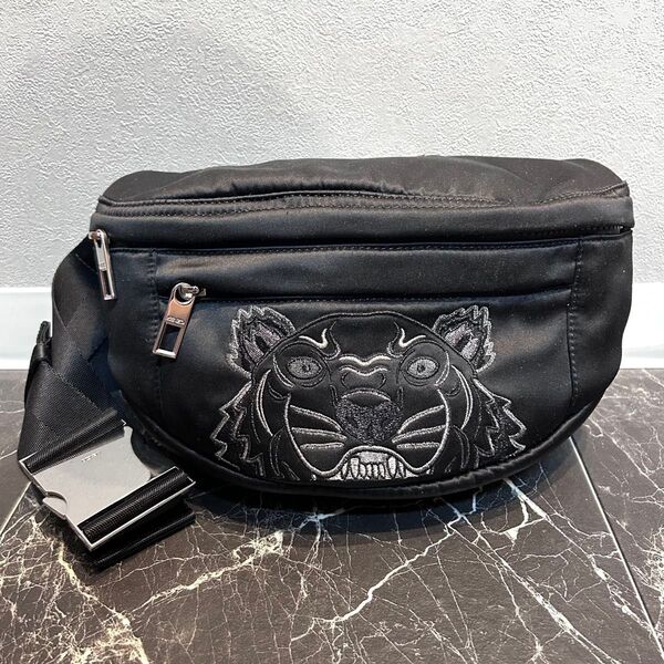 【激レア】KENZO ウエストバッグ 黒艶 ショルダーバッグ 虎刺繍 未使用級 ケンゾー ウエストポーチ ボディバッグ ナイロン