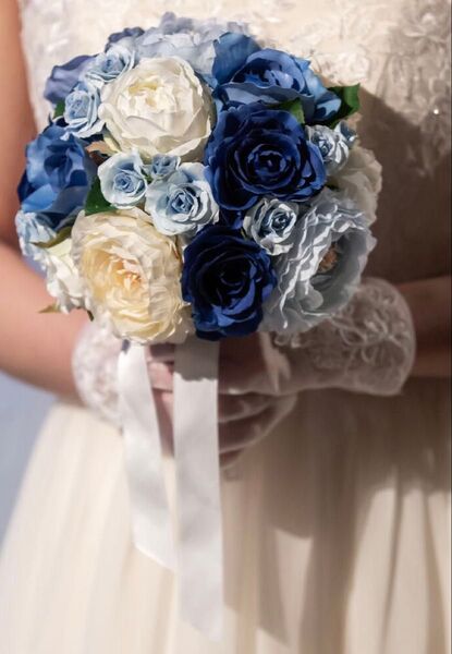 ブルー系 造花ブーケ ブートニア 結婚式