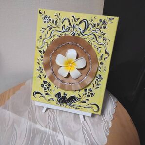 プルメリアと鳥の絵画 インテリア ハンドメイド (類似カテゴリー変更相談可)