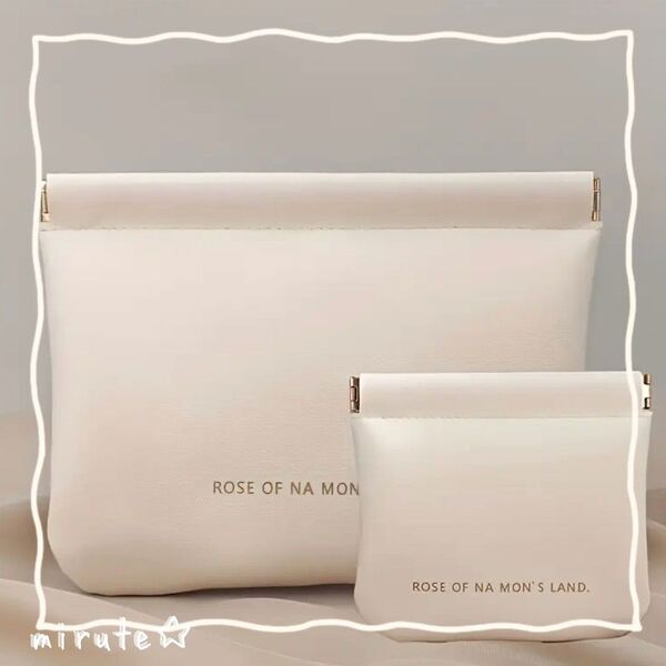 ROSE OF NA MON'S LAND ポーチ 2個セット クリームホワイト ミニポータブル収納バッグ 白 小物入れ