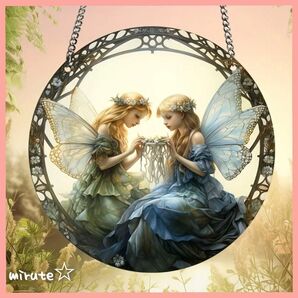 15cm フェアリー サンキャッチャー ステンドグラス風 壁飾り ウォールアート ウォールデコレーション アクリル アンティーク