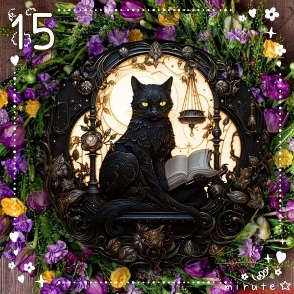 15cm YM 黒猫 ステンドグラス 風 サンキャッチャー 壁飾り ウォールアート ウォールデコレーション 猫の雑貨