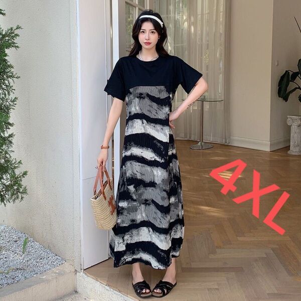 tシャツワンピースレディース 半袖 夏大きいサイズ ボーダー柄 LWFA079