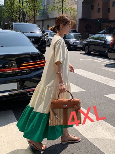 ロングワンピース 切替ワンピ レディース 大きめ 半袖 夏 LWGA061