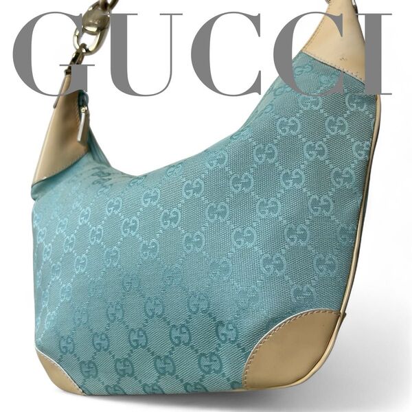 希少カラー GUCCI GUCCI hobo ホーボー ggキャンバス ハーフムーン 水色 ワンショルダー レディース y2k