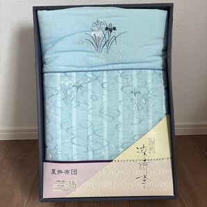 西川産業 夏用 麻混 掛布団 肌布団 キルトケット 140x190cm ブルー