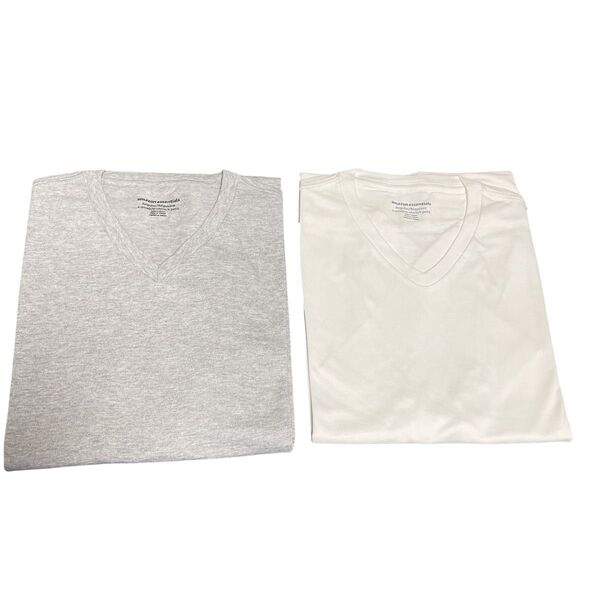 Tシャツ Vネック レギュラーフィット 半袖 メンズ グレー ホワイト2枚組
