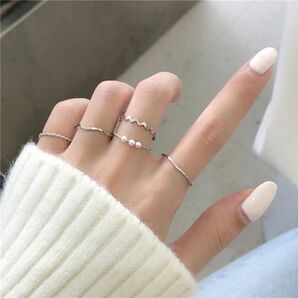 レディース シルバー リング パール セット 華奢 重ね付け