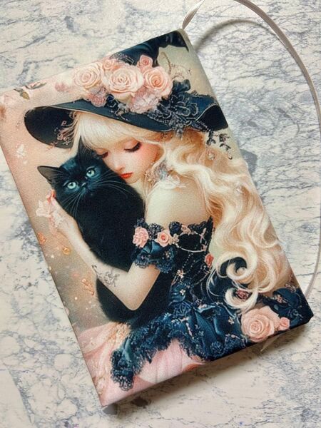 ブックカバー ハンドメイド 文庫本 女の子と黒猫