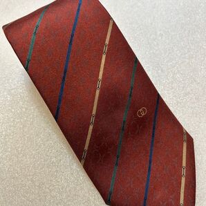 美品!GUCCI グッチ ブランド ネクタイ クレスト紋章 GG柄 ストライプ柄 シルク イタリア製 ブラウン系