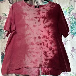 5000円位◆レディース(バスト幅55)【ピンク×ボルドータイダイ コットン100% 半袖 Tシャツ 】