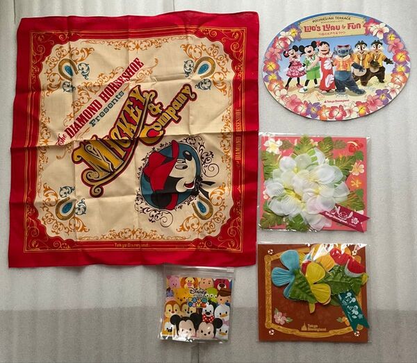 ディズニーキャラクターグッズ ハンカチ ツムツム ビニールミニポーチ 東京ディズニーランド装飾品(非売品ポリネシアテラス紙シート