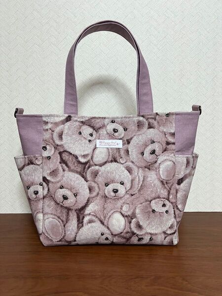 2wayトートバッグ ショルダーバッグ サイドポケット付き ハンドメイド くま柄