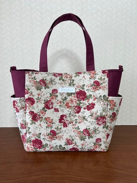 2wayトートバッグ ショルダーバッグ サイドポケット付き ハンドメイド 花柄