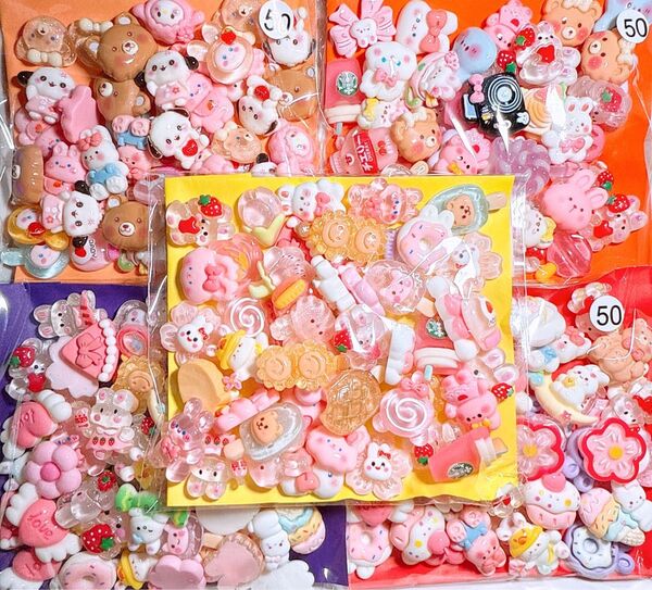 ⑤SALEデコパーツおまとめ売り250個 ハンドメイドデコレーションパーツ 材料 素材 花 パーツ ヘアピン