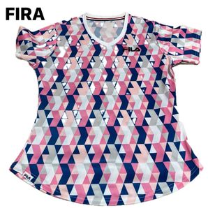 美品FILA VネックTシャツ レディース テニスウェアマルチカラーサイズM