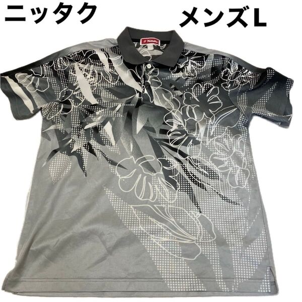 Nittaku メンズ卓球ウェア花柄ポロシャツ グレーLサイズ 半袖ポロシャツ