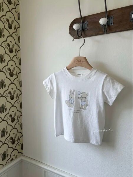 韓国子供服 monbebe モンベベ bunny teddy T 2025ss ベビー服 半袖Tシャツ ホワイト
