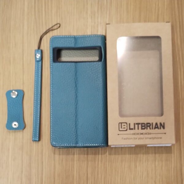 Pixel 8 Pro LITBRIAN スマホケース 手帳型 本革 ターコイズブルー 美品
