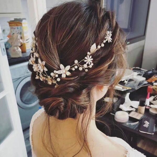 ヘッドドレス ゴールド 金 ヘアアクセサリー 髪飾り 結婚式 ブライダル ウエディング パーティー