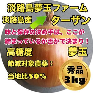 淡路島産玉ねぎ 完熟玉ねぎ ターザン 秀品 3kg 夢玉 減農薬 有機肥料